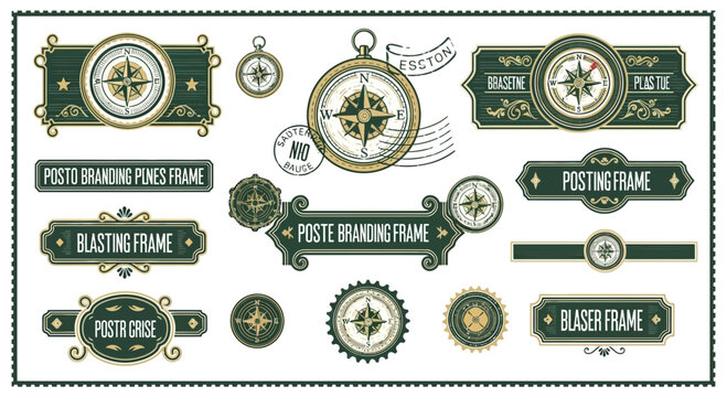 Vintage Compass Frames and Emblems, Nautical Design Elements