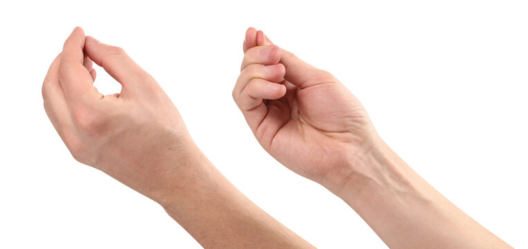 Set of male hands making pinched fingers gesture, isolated on transparent cutout background
