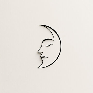 Crescent Moon with Serene Face An artistic representation of a crescent moon cradling a serene face, its eyes closed in peaceful slumber. Symbolizes dreams, tranquility.
