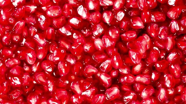 Full frame background of fresh and juicy red pomegranate seeds