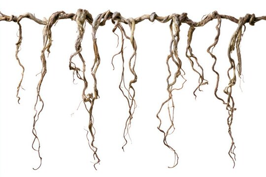 Twisted tree roots on white background
