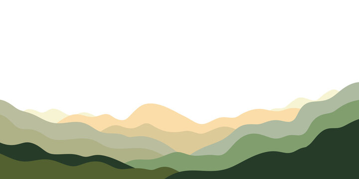 Abstract isolated landscape banner illustration, flat cartoon hill border template