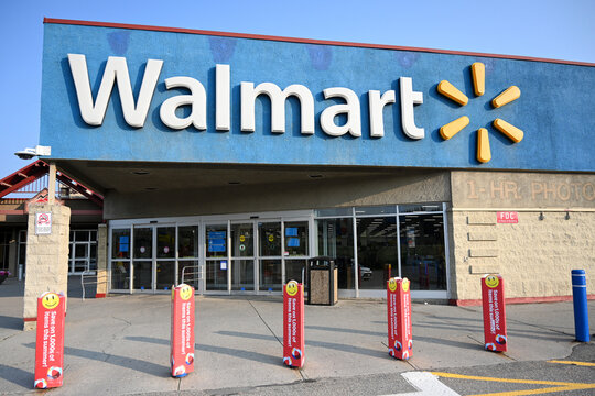 Hinton, AL, Canada - July 22, 2026: Walmart store exterior in town of Hinton in Aberta, Canada
