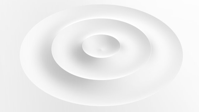 White ripples minimalist geometric background, modern radial gradient pattern with shadows, 3d render illustration.
