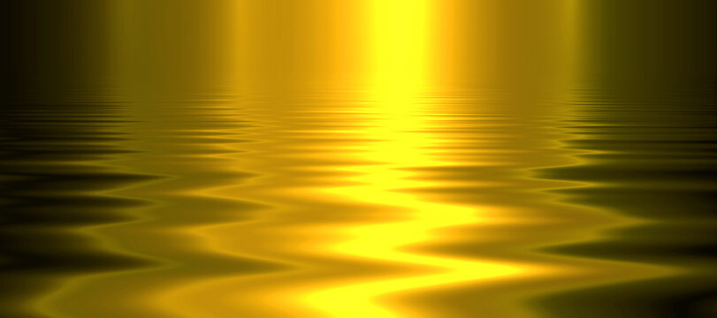 Abstract gold metal texture with water reflections, Bright golden metallic backdrop with water ripples.