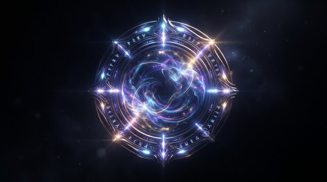 Futuristic magic circle emblem on dark background
