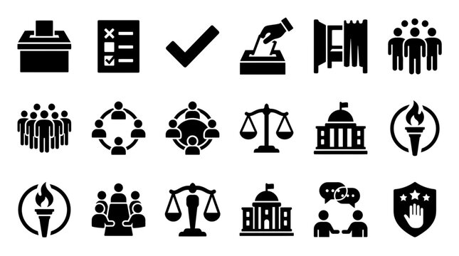 Government and democracy election voting icons vector set on white background