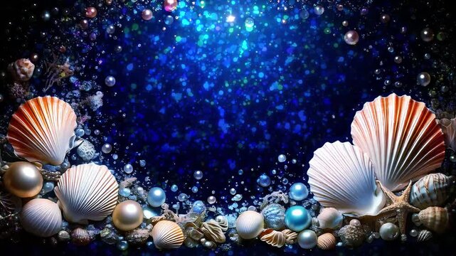 Luxury Pearl & Seashell Underwater Frame with Copy Space | Elegant Ocean Beauty Background