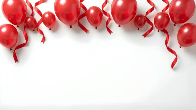 Red balloons and ribbons on white background celebrate party events