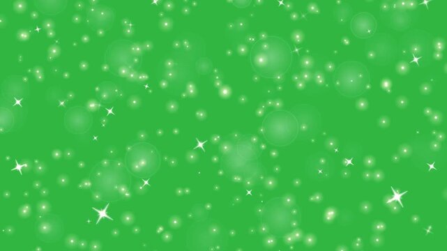 Twinkling White Stars And Glowing Bokeh On Green Screen, Floating Magical Fairy Dust Sparkles, Shiny Lens Flares And Orbs Motion Background For Chroma Key Compositing