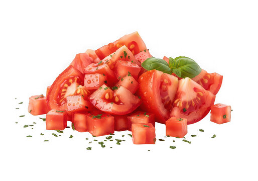 Freshly chopped tomatoes with basil for a delicious salad