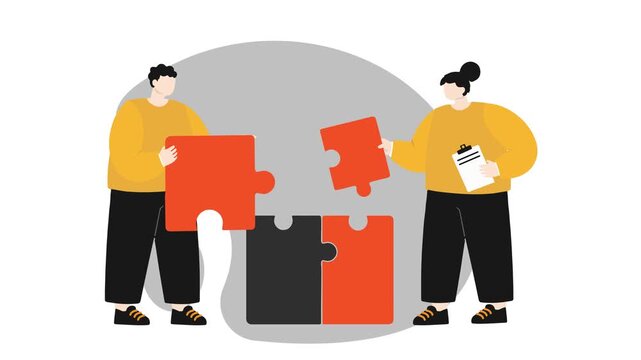 2D animation Collaborative Teamwork Puzzle Assembly Illustration 
