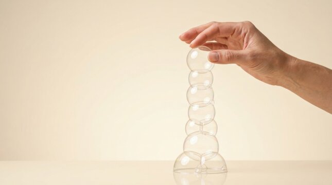 Hand holding a clear vase representing economic bubbles and the fragility of growth in a competitive market environment