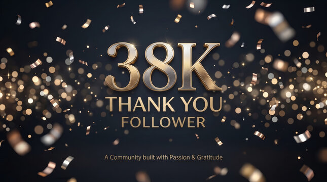 37K Followers Thank You Celebration With Gold Confetti and Sparkling Bokeh Background