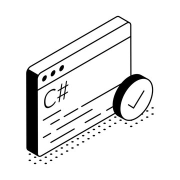 Isometric C code window with a magnifying glass for programming review.