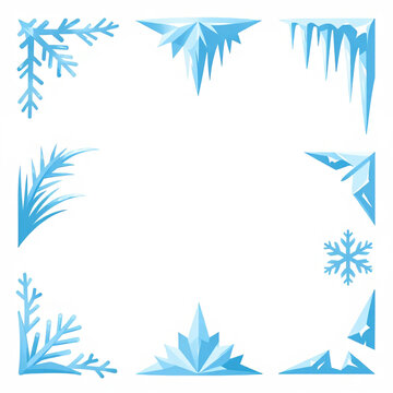 Frozen Icicle and Snowflake Corner Frame Border Vector Set