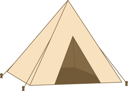 Beige Camping Tent Front View Flat Vector Illustration