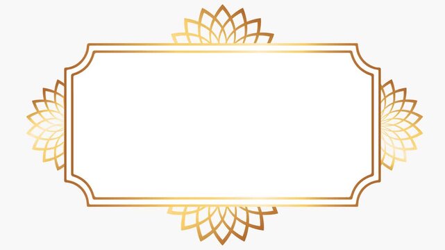 Elegant Golden Rectangular Frame Footage with Floral Mandala Ornament on White Background