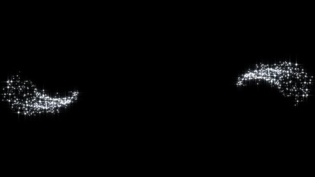 Magical 4k glitter star sparkle trail animation with glowing twinkle fairy dust particles, cartoon doodle stars shimmer overlay effect for fantasy video transitions on black screen. background