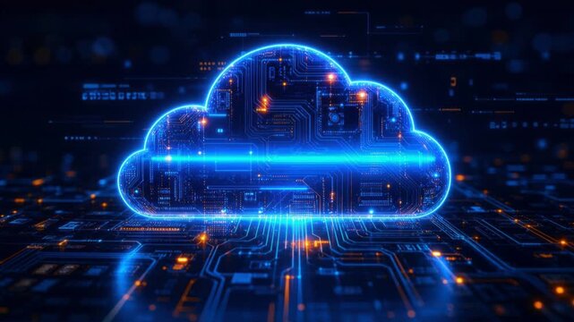 Futuristic glowing cloud computing technology digital network concept with circuit board background