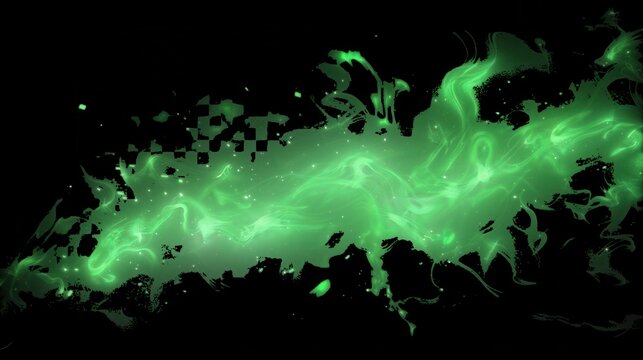 Vibrant neon green energy flowing plasma wave burst with shockwave on transparent background