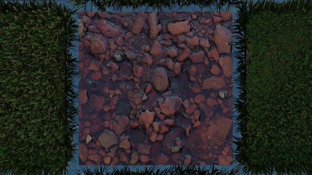 Shallow Water Flowing over Red Rocks and Mud Surface Texture Loop Motion Graphic