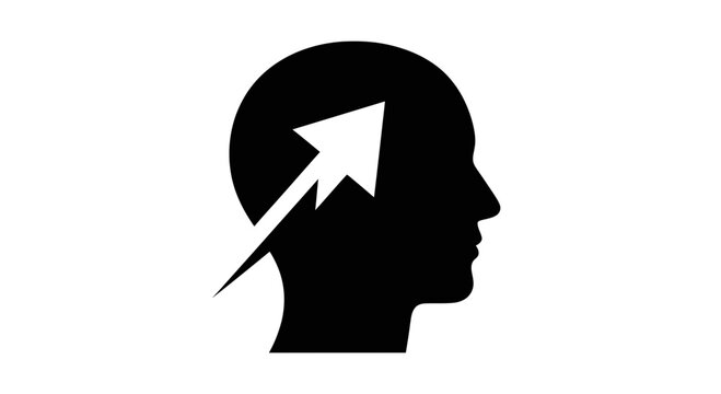 Silhouette of a human head with an upward arrow symbolizing growth, ideas, and success