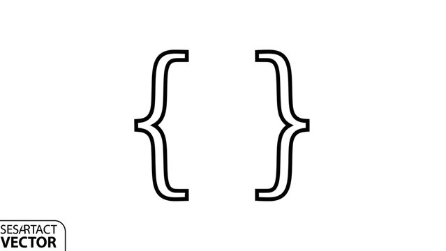 Abstract Black Curly Braces Symbol on White Background