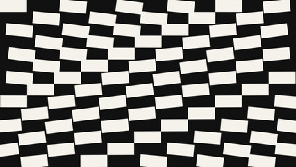 Obraz premium Optical illusion geometric pattern, abstract black and white checkerboard vector background, wavy distorted grid texture isolated on White Background