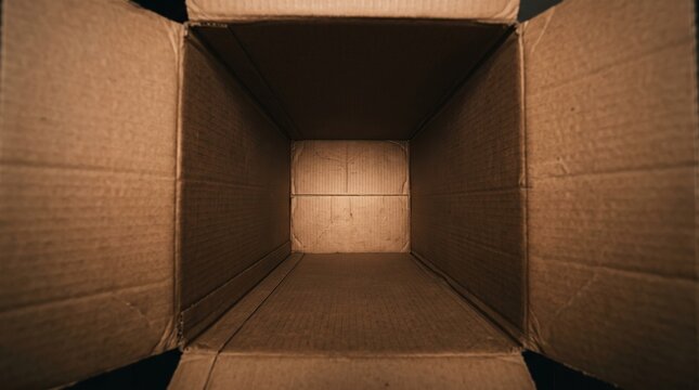 Empty open cardboard box interior top view