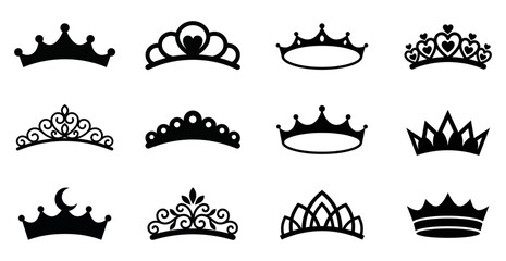 Princess tiara and royal crown collection for beauty fashion and wedding graphic design. © Creative BorSha