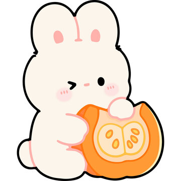 Cute White Bunny Holding Orange Pumpkin Slice