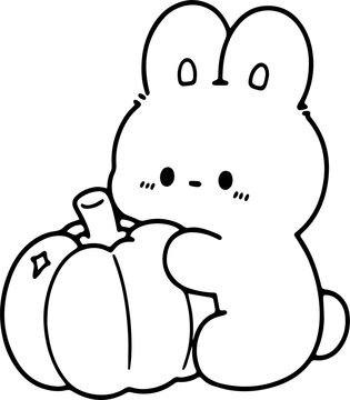 Cute White Bunny Holding a Pumpkin
