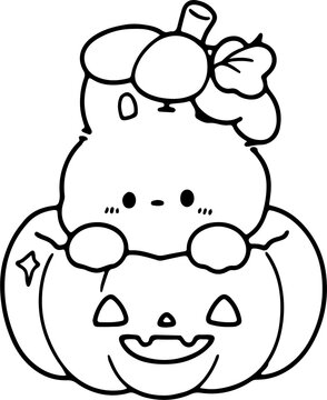 Cute Bunny Sitting Inside a Pumpkin