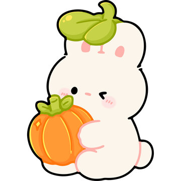 Cute Bunny Holding a Pumpkin Illustration
