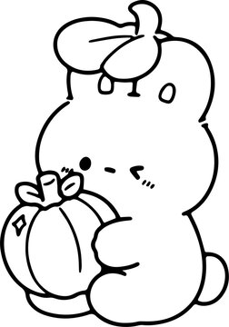 Cute Bunny Holding a Pumpkin Illustration