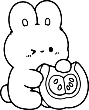 Cute White Bunny Holding Orange Pumpkin Slice