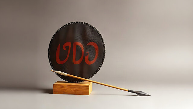 Zulu-inspired hide shield and beaded spear on studio surface, African heritage and cultural craft concept
