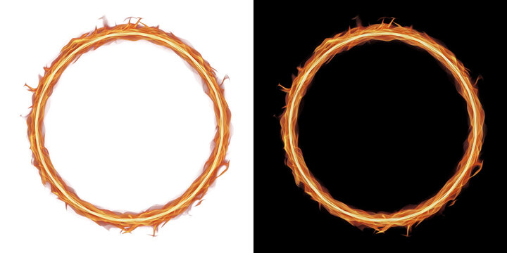 Circular flame ring frame on transparent background