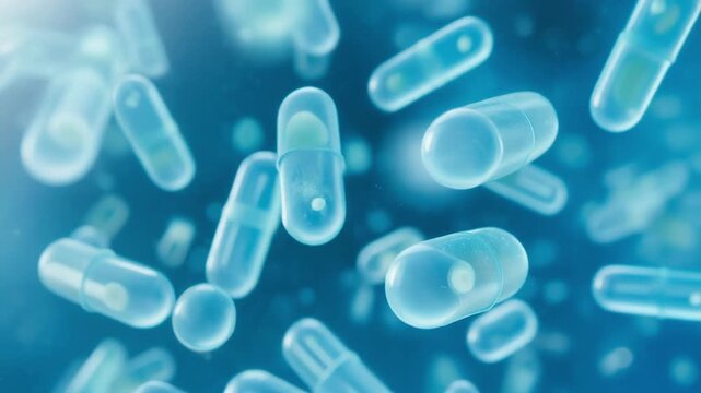 Futuristic translucent capsules floating in glowing blue sci fi environment with high tech atmosphere