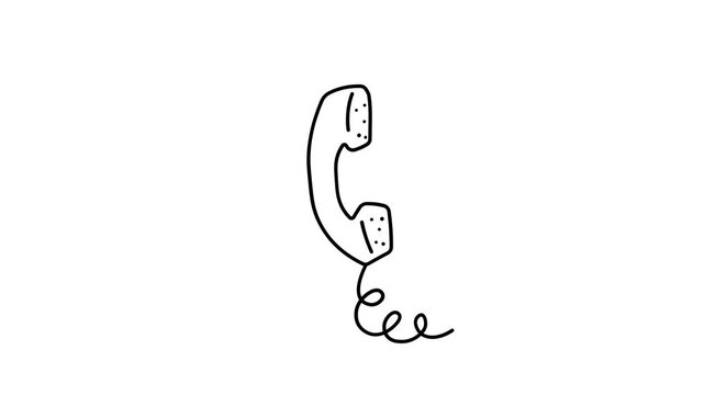 Animation of an analog phone sketch&mdash;retro, corded, vintage style&mdash;featuring a cartoon doodle aesthetic, added line elements to represent sound, a transparent background, and 4K resolution.