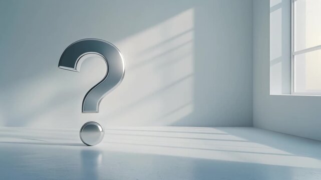 Clean Silver Question Mark Symbol in Bright Modern Interior with Soft Morning Sunlight, Professional FAQ Concept Full HD