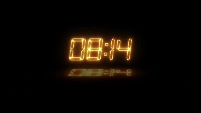 Digital clock faces showing countdown timers in a dark screen with glowing orange numbers