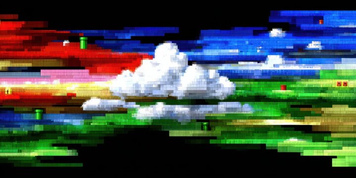 Pixel art retro game scene, abstract background, vibrant colors