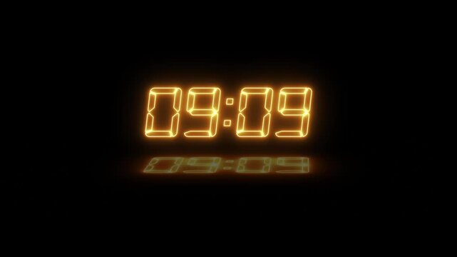 Digital Clock Numbers Glowing Orange Against Black Background with Subtle Reflections