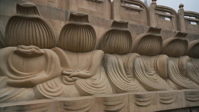 Ancient Baodingshan reclining buddha stone carvings at Dazu China