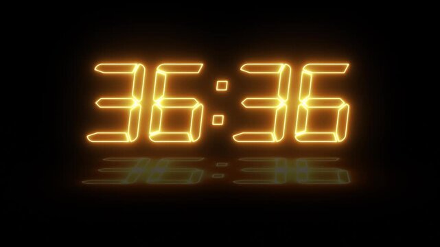 Digital Clock Numbers Glowing Orange Against Black Background With Subtle Reflection