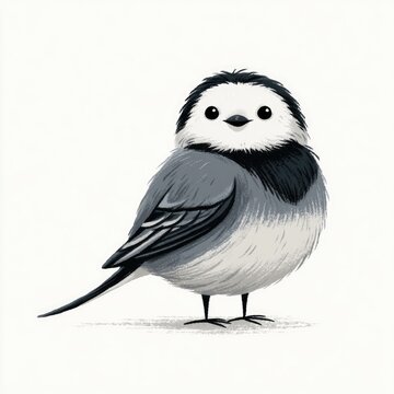 Cute white wagtail bird doodle illustration