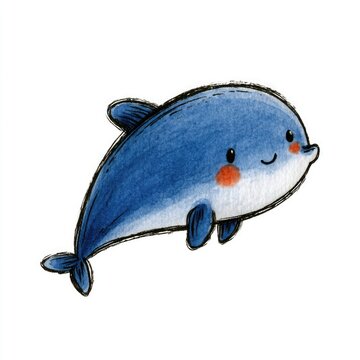Cute blue dolphin doodle illustration