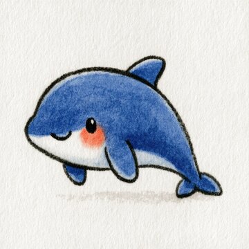 Cute blue dolphin doodle illustration
